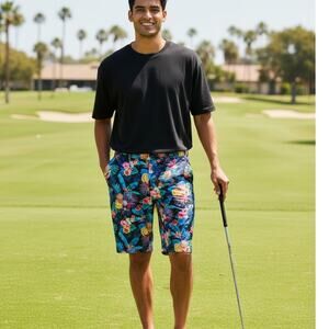 Hreski Mens Tropical Fruits Design Golf Shorts  Size 36 NEW Tropical Hawaiian